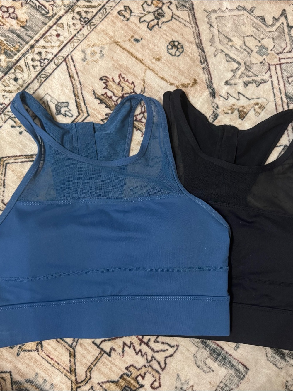 Zyia Active High-Neck Mesh-Back Sports Bra — Blue and Black bundle of 2